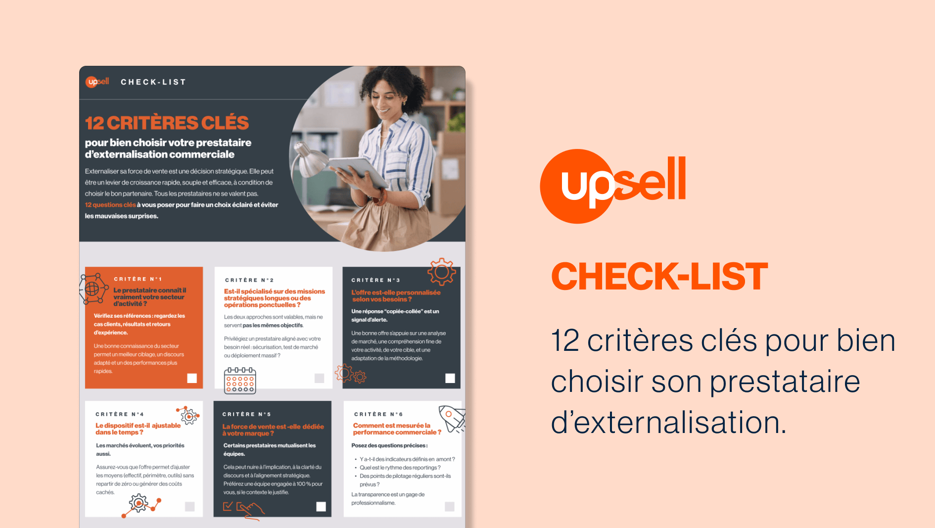 Fiche pratique : 12 critères poru choisir son prestataire de force d evente - Hero - Upsell les ressources Force de Vente
